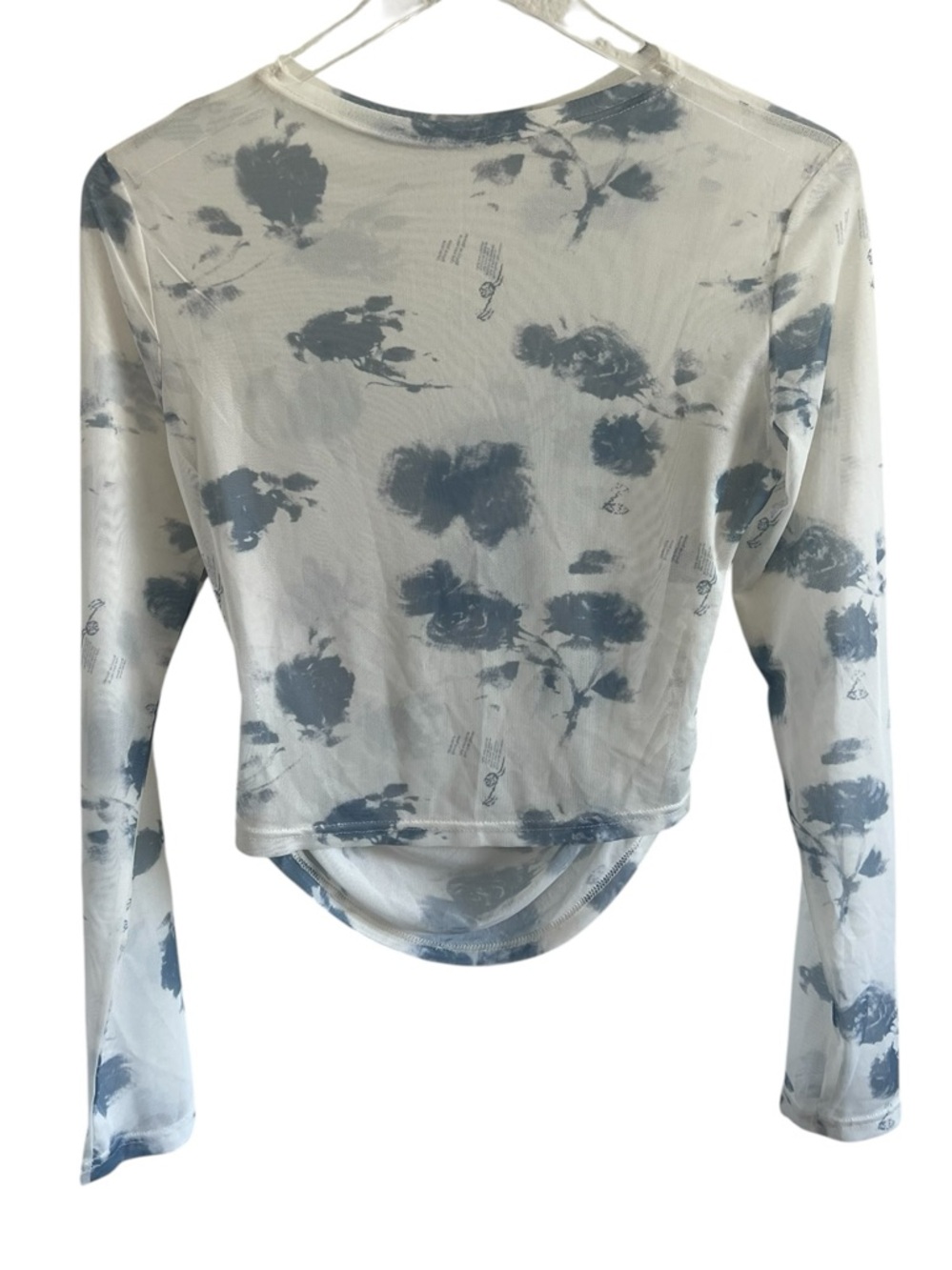 Women's Floral Long-Sleeve Sheer Mesh Top - Blue/White